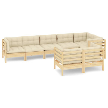 vidaXL Solid Pinewood Patio Lounge Set 8 Piece with Cream Cushions Garden Sofa