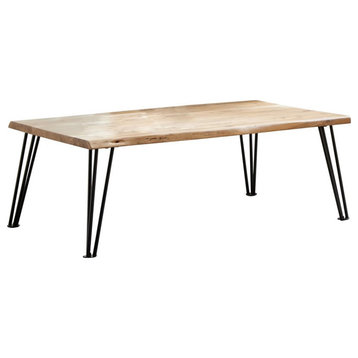 Bowery Hill Farmhouse Wood Coffee Table with Hairpin Leg in Natural