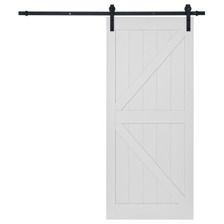 MDF Wood K Shape Barn Door with Installation Hardware Kit Water-Proof, 36"w X 84