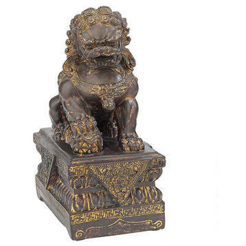 9"H Tall Chinese Male Lion Foo Dog Bronze Statue
