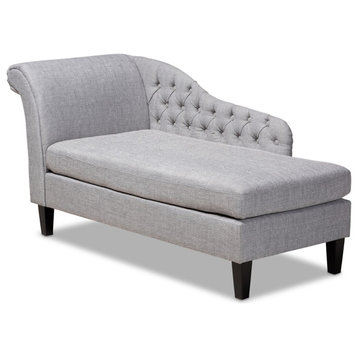 Modern & Contemporary Grey Fabric Upholstered Black Finished Chaise Lounge