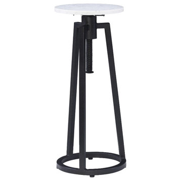 Linon Farren Adjustable Metal and Marble Drink Table in Black and White