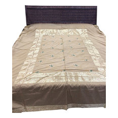 Mogul Interior - Indian Bedding Bedspread King Size, Beige, 5-Pieces - Blankets