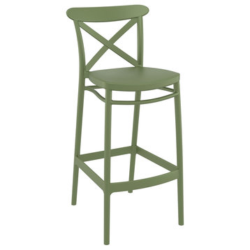 Compamia Cross Contemporary Resin Indoor Outdoor Bar Stool Olive Green