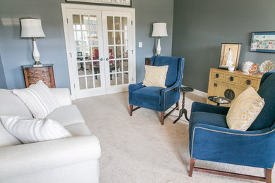 Living room - contemporary enclosed carpeted living room idea in DC Metro with gray walls, no fireplace and no tv