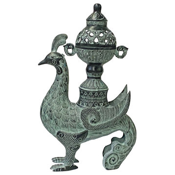 Chinese Green Black Ancient Phoenix Bird Incense Holder Display Vessel Hws1475