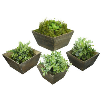 Set Of 3 Contemporary Liner Square Wood Pot Planter,Natural