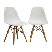 Baxton Studio Azzo Plastic Mid-Century Modern Shell Chairs, White, Set of 2