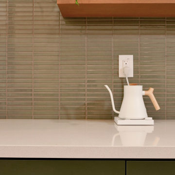 Green Tile Backsplash and Coffee Preparation Counter