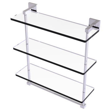 Montero 16" Triple Tiered Glass Shelf with towel bar, Polished Chrome