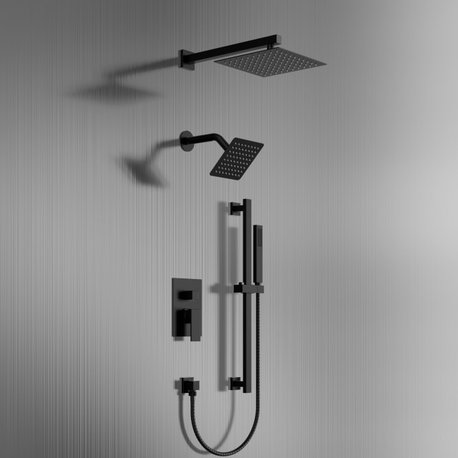CRANACH CROZET Square Shower Kit with Dual Shower Head and Slide Bar, Matte Black