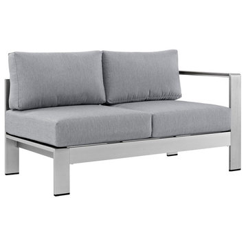 Modern Urban Outdoor Patio Right Arm Corner Loveseat Sofa, Gray Gray, Aluminum