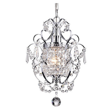 Amorette 1-Light Chrome Glam Lighting Mini Pendant Chandelier With Crystals