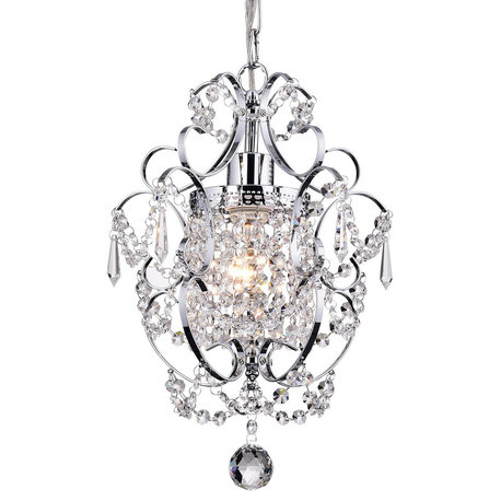 Amorette 1-Light Chrome Glam Lighting Mini Pendant Chandelier With Crystals