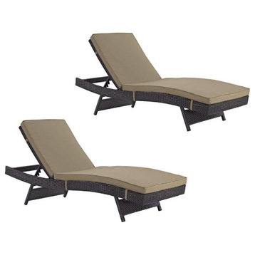 Home Square 2 Piece Adjustable Patio Chaise Lounge Set in Mocha