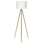 Monarch Specialties - Lighting, 63"H, Floor Lamp, Brass Metal, Ivory/Cream Shade, Contemporary - Illuminate your space with the perfect combination of classic style and contemporary flair with this 63"h floor lamp! The simple tripod design keeps the lamp stable while the brass metal base and ivory linen drum shade ensure a timeless, elegant look. The 3-way switch holds a single bulb (not included) for a maximum output of 100W/120V, allowing you to adjust the amount of light needed to create an intimate atmosphere or brighten up a dark room. With a 6ft clear cord discreetly attached to one of the legs at the bottom, place this versatile lamp next to a sofa or armchair in a livingroom or office, or bring it into your bedroom for a practical lighting option. Made with durable quality materials ensuring longevity, this lamp includes a 2 year limited warranty against any manufacturer's defects for a worry-free purchase. This eye-catching 63 h floor lamp with contemporary tripod design features a striking brass metal finish, contrasted with an elegant ivory linen drum shade, perfect to illuminate a corner of a room.