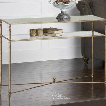Henzler Mirrored Gold Leaf Console Table