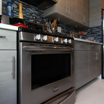 Upper West Side, NYC: Blue Glass Tile Kitchen Remodel