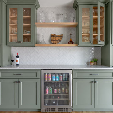 Remodel-Design-Build Kitchen Green Perimeter Cabinets w/ White Oak Island & Hood