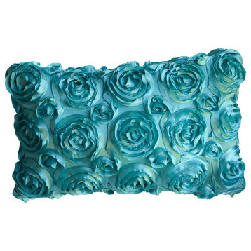 Textured Rose Pillow, Aqua, 16"x20", Without Insert