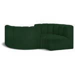 Meridian Furniture - Arc Boucle Fabric Upholstered 4-Pc. Facing Modular Sectional, Green - Give your living room or den the perfect blend of style and versatility with this Arc boucle fabric curved modular Sectional. Part of the Arc modular furniture collection, this Sectional comes upholstered in rich green boucle fabric and features deep channel tufting that adds a touch of luxury while enhancing comfort and support. A seamless combination of form and function, this chair can be used with other Arc pieces to create a myriad of configurations in your well-curated room.
