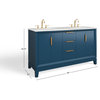The Ezra Bathroom Vanity, Monarch Blue, 60", Double Sink, Freestanding