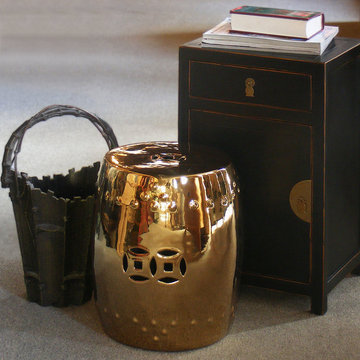 Gold Garden Stool and Asian Decor