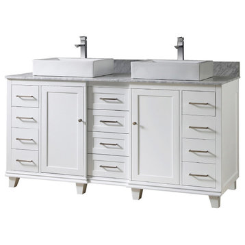 72" Ultimate Classic Bath Vanity, White With Vessel Sinks and Mirror