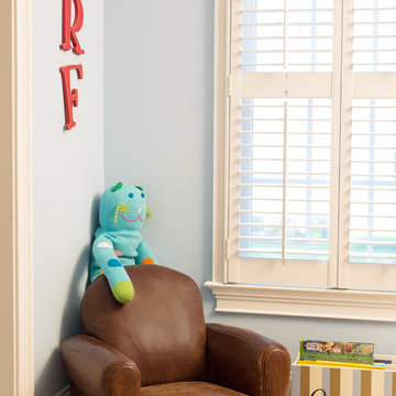 Traditional blue & brown boy's bedroom