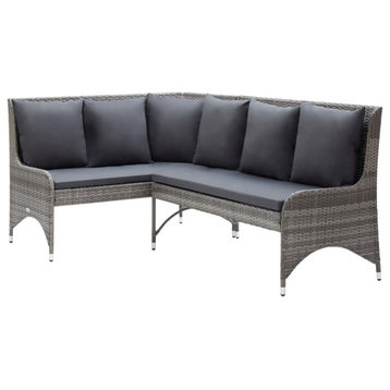 vidaXL Patio Corner Sofa Outdoor Sofa Set with Cushions 2 Piece PE Rattan Gray
