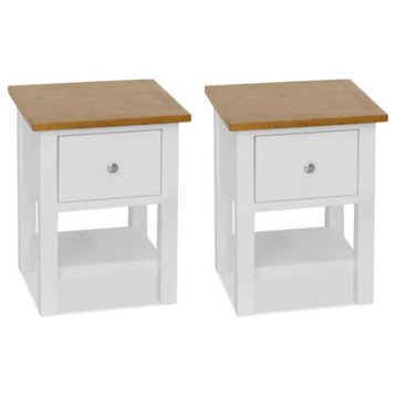 vidaXL Nightstand 2 Pcs End Table with Drawer and Open Wood Shelf Solid Wood Oak