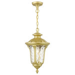 Livex Lighting - Oxford 1-Light Soft Gold Outdoor Medium Pendant Lantern - From the Oxford outdoor lantern collection, this traditional cast aluminum single-light medium pendant lantern design will add curb appeal to any home. It features handsome, antique styling and decorative elements. Clear water glass casts an appealing light and lends to its vintage charm. The canopy, chain and ornamental details are all in a soft gold finish. With superb craftsmanship and affordable price, this fixture is sure to tastefully indulge your senses.