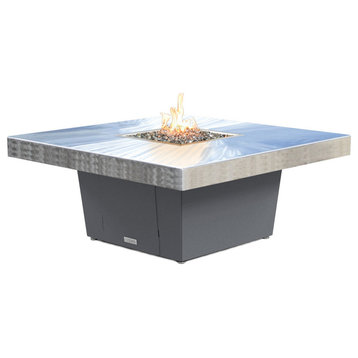 Square Fire Pit Table, 48x48, Chat Height, Propane, Brushed Aluminum Top, Gray