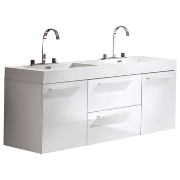 Opulento Double Sink Bathroom Cabinet, Base: White, With Integrated Sink