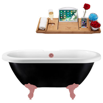 59" Streamline N1120PNK-PNK Clawfoot Tub and Tray With External Drain