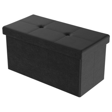 Folding Storage Ottoman 30" Faux Leather Chest With Removable Bin, Black