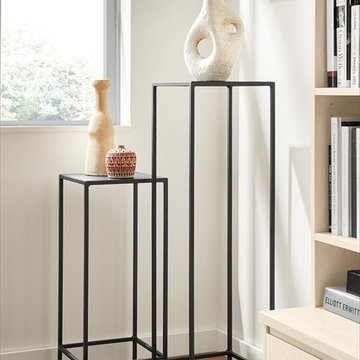 Slim Pedestal Tables in Natural Steel