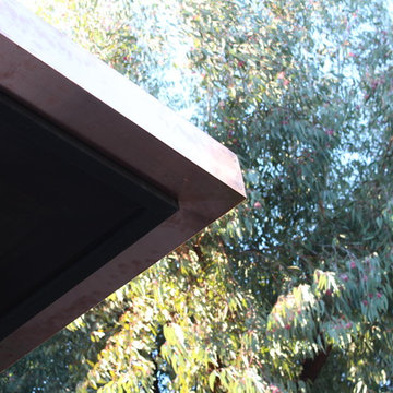 sectional 4x5 Box Gutters, 16 ounce Copper, Modern Home in Manhattan Beach, CA.