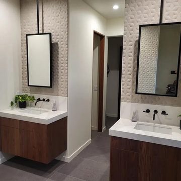 Two Custom ceiling mounted mirror over tile