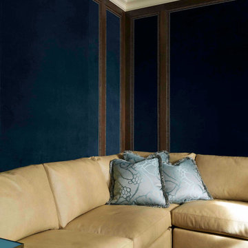 Fabric-panelled library walls