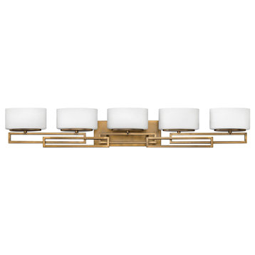 Lanza Bath Five-Light, Brushed Bronze With Etched Opal Glass