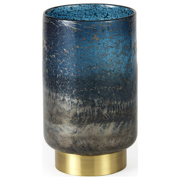 10" Artisan Blue and Gold Metallic Flat Bottom Vase