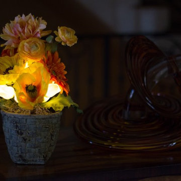 Here Comes the Sun - Bright Yellow and Orange Florals in Cement Vase