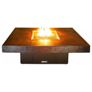 Hammered Copper Square Fire Pit Table, 44x44x17, Propane/ Natural Gas