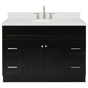 Ariel Hamlet 48" Single Oval Sink Bathroom Vanity, Carrara Quartz, Black