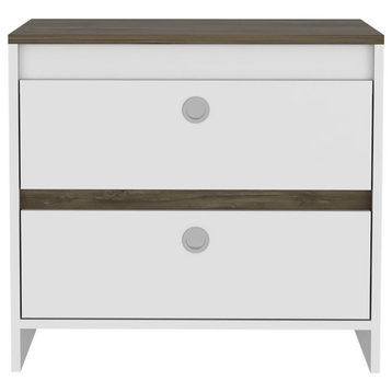 Lily Nightstand with 2 Drawers, White/Dark Brown