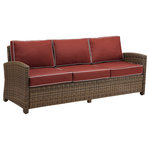 Crosley - Bradenton Sofa With Navy Cushions, Cushions: Sangria - A comfortable, traditional design gets a preppy update in the chic Bradenton Outdoor Sofa. A woven wicker frame — made with all-weather, UV-resistant materials — in a warm brown tone contrasts with three sections of moisture-resistant cushions, each with high-grade cores and contrast piping. Set up this seat on your porch or patio, then kick back in the sunshine to celebrate your beautiful design.