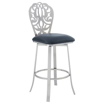 Cherie Contemporary 30" Bar Height Barstool in Brushed Stainless Steel