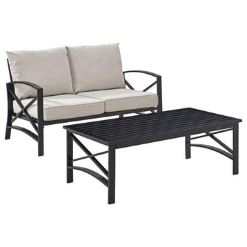 Kaplan 2Pc Outdoor Chat Set Oatmeal/Oil Rubbed Bronze - Loveseat, Coffee Table