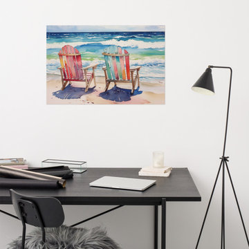 A Sunny Day for Two Watercolor Painting Illustration Coastal Wall Art Print